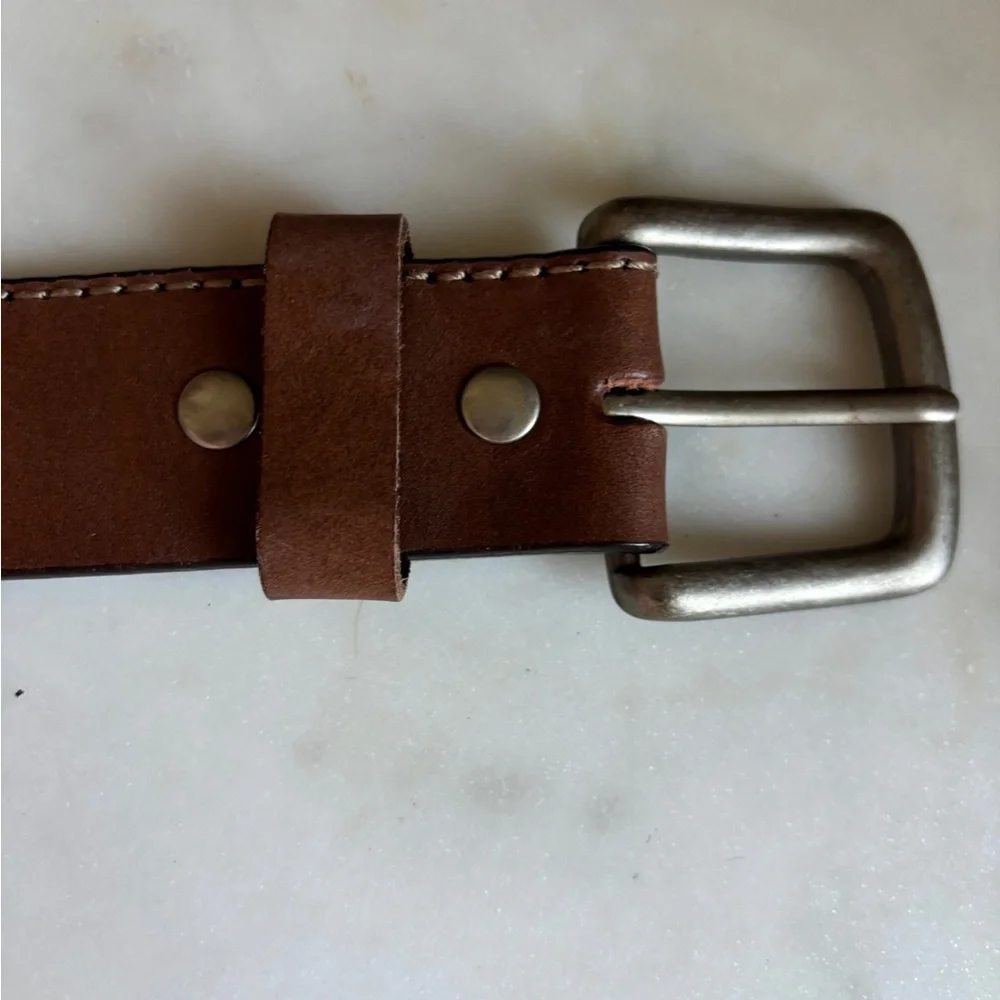 Belt Large Buckle Brown Leather Size 38